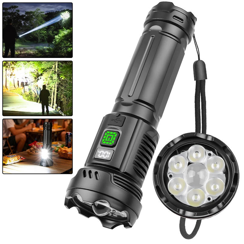 CY-016 Outdoors Digital Display Strong Flashlight with Side Lamp Versatile Light Output Type-C Rechargeable IPX4 Waterproof for Outdoor Emergency