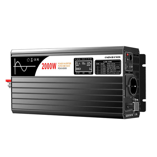 Pure Sine Wave Inverter SP24/2000L 2000W 24V to 230V Solar Power Converter High Efficiency Off Grid System Safe for Electronics Appliances