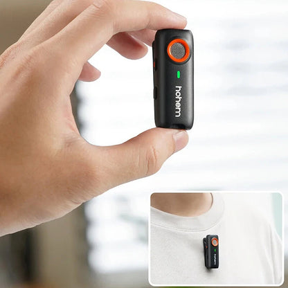 Hohem MIC-01 1-to-2 Wireless Lavalier Microphone CD Lossless Sound 360 Omnidirectional Sound Pickup Noise Cancelling Recording Live Streaming Mic with Backup Stroage Plug and Play for iPhone Android MFI Certificated