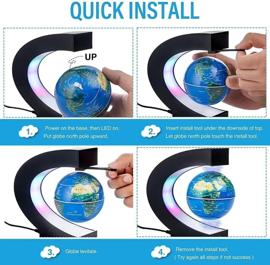 Magnetic Levitating Globe World Map with LED light Home Office Decoration Educational Gifts for Kids US Plug