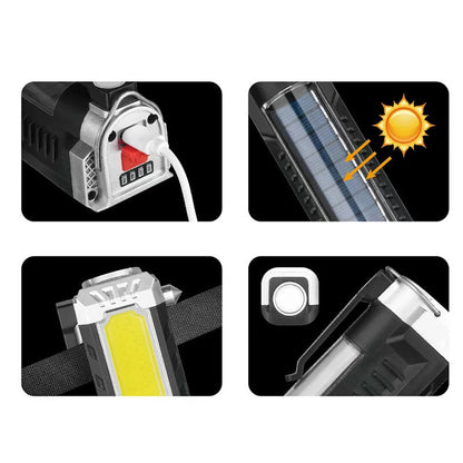 Portable COB Solar Work Light Rechargeable LED Flashlight Super Bright Camping Waterproof Car Repair Lamp With Hook Magnetic