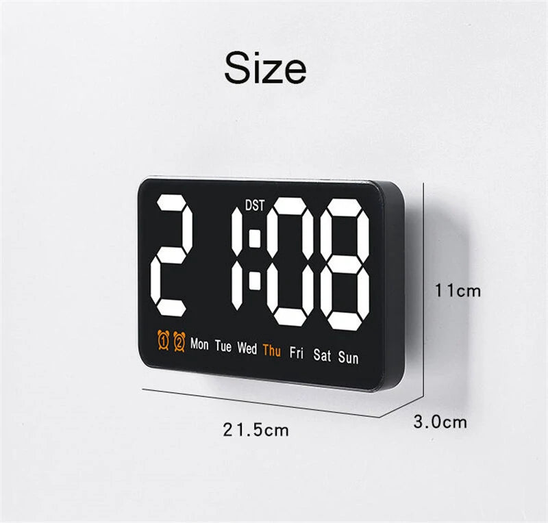 Large Display Led Digital Wall Clock Brightness Adjustable Voice Control Display Temperature Desktop Alarm Clock