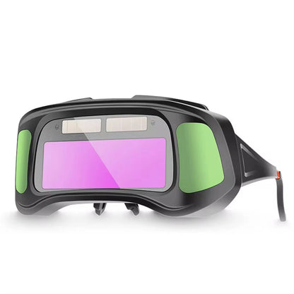 Auto Darkening Welding Goggles Large View Screen Intelligent Dimming Protective Glasses Solar-Powered Adjustable Comfortable Fit for Arc Welding Cutting Grinding Polycarbonate Material
