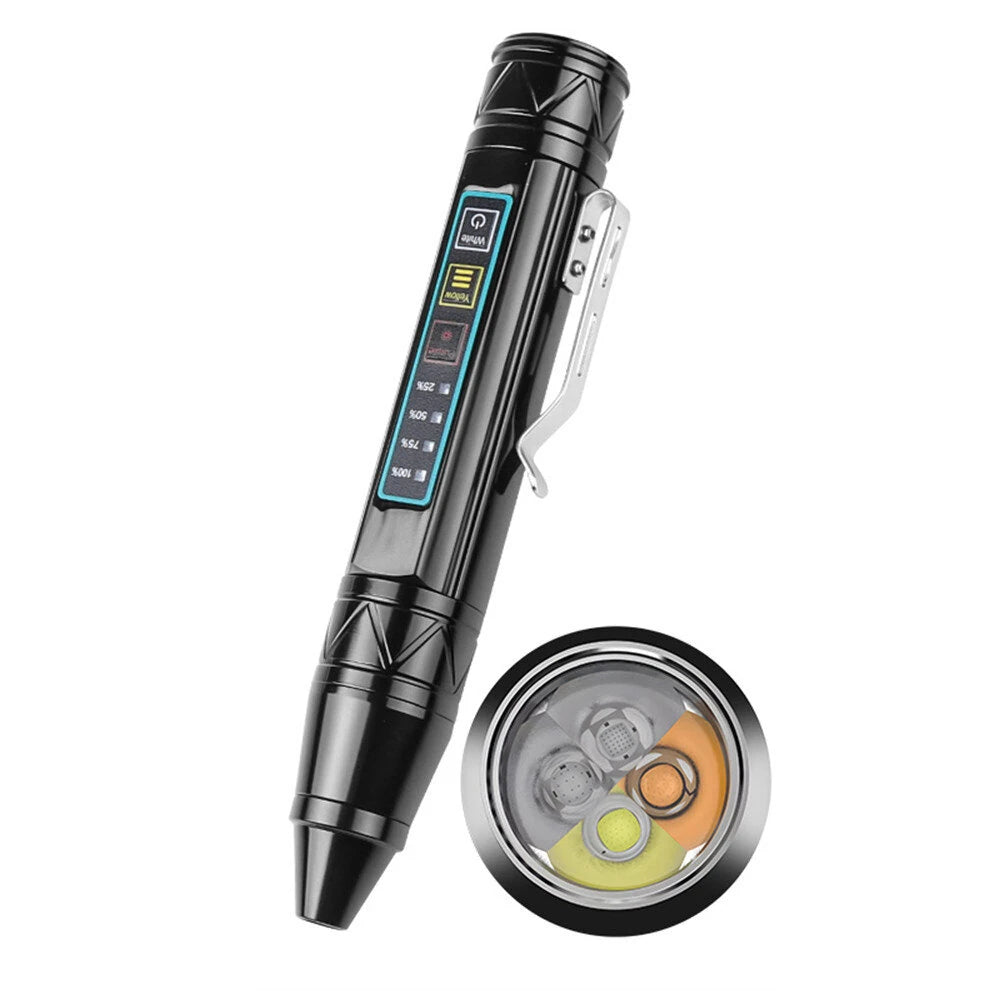 Bikight 4 LED Light Sources Pen Shape Flashlight 365nm+395nm+Yellow+White USB Rechargeable Money Pet Urine Ore Cat Fluorescent Marker Check UV Light Camping Light Inspection Light