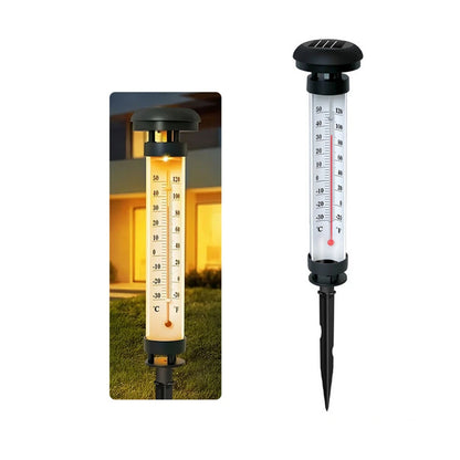Elfeland Solar Outdoor Thermometer Light with Temperature Display IP65 Waterproof Warm White Garden Lamp for Patio Yard Pathway Landscape Decor