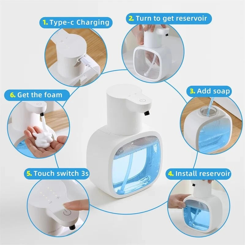 Smart Foam Hand Soap Dispenser 500ml Capacity Waterproof Design with Infrared Sensor for Home Kitchen Bathroom