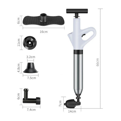 Stainless Steel Toilet Pipe Unblocker Pneumatic Household Toilet Pipe Dredger High-pressure Dredging Tool Set for Toilet Vegetable Sink Wash Basin Floor Drain