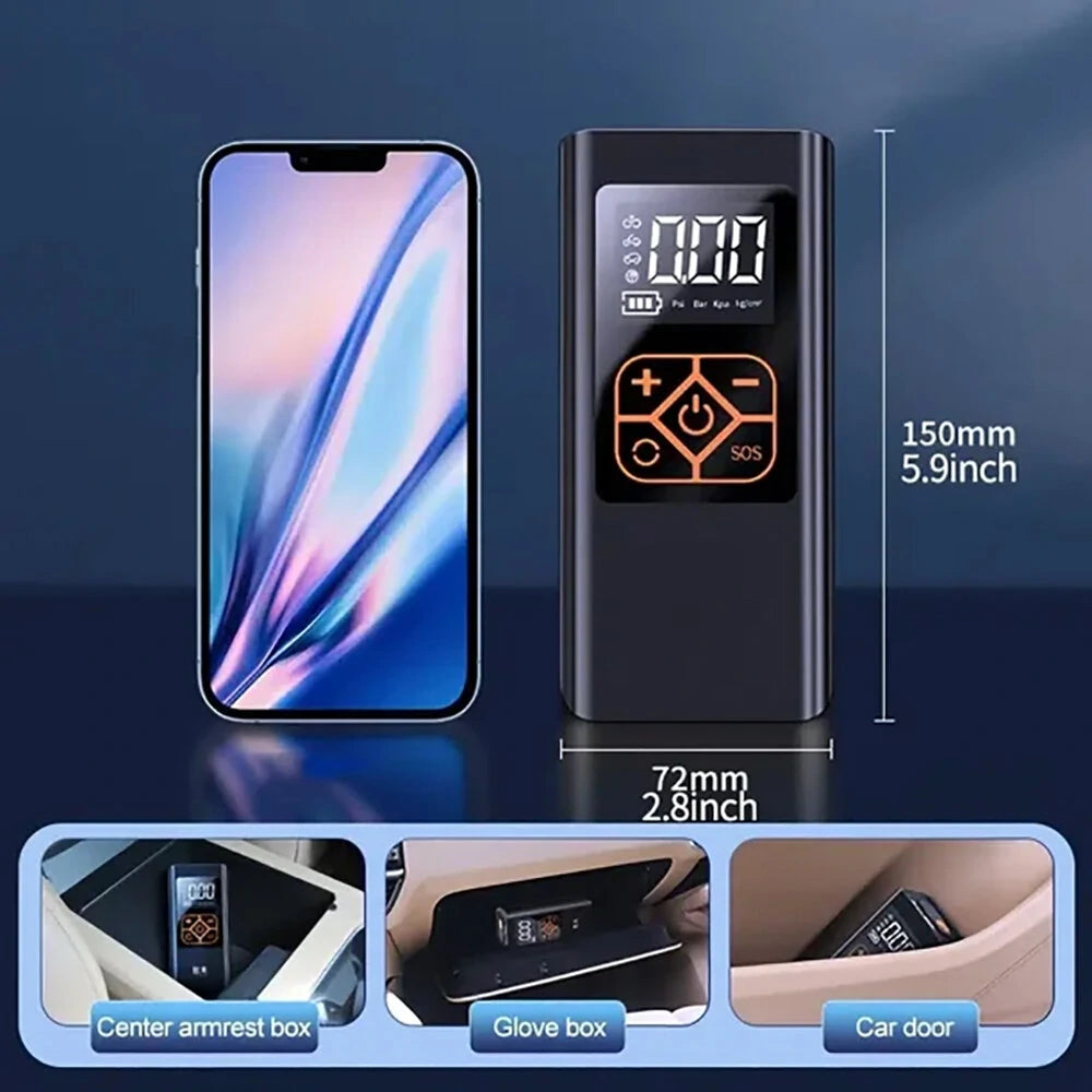 7.4V 60W Portable Car Tire Air Pump Rechargeable LCD Display Car Air Compressor Inflator For Motorcycles Bicycle Boat Tyre