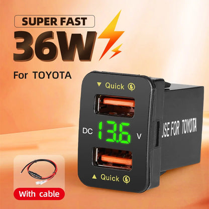 Dual USB QC Car Charger Socket Power Adapter With 12-24V Voltmeter LED Car Accessories 40mm*22mm For Toyota Quick Charge For Mobile Phone