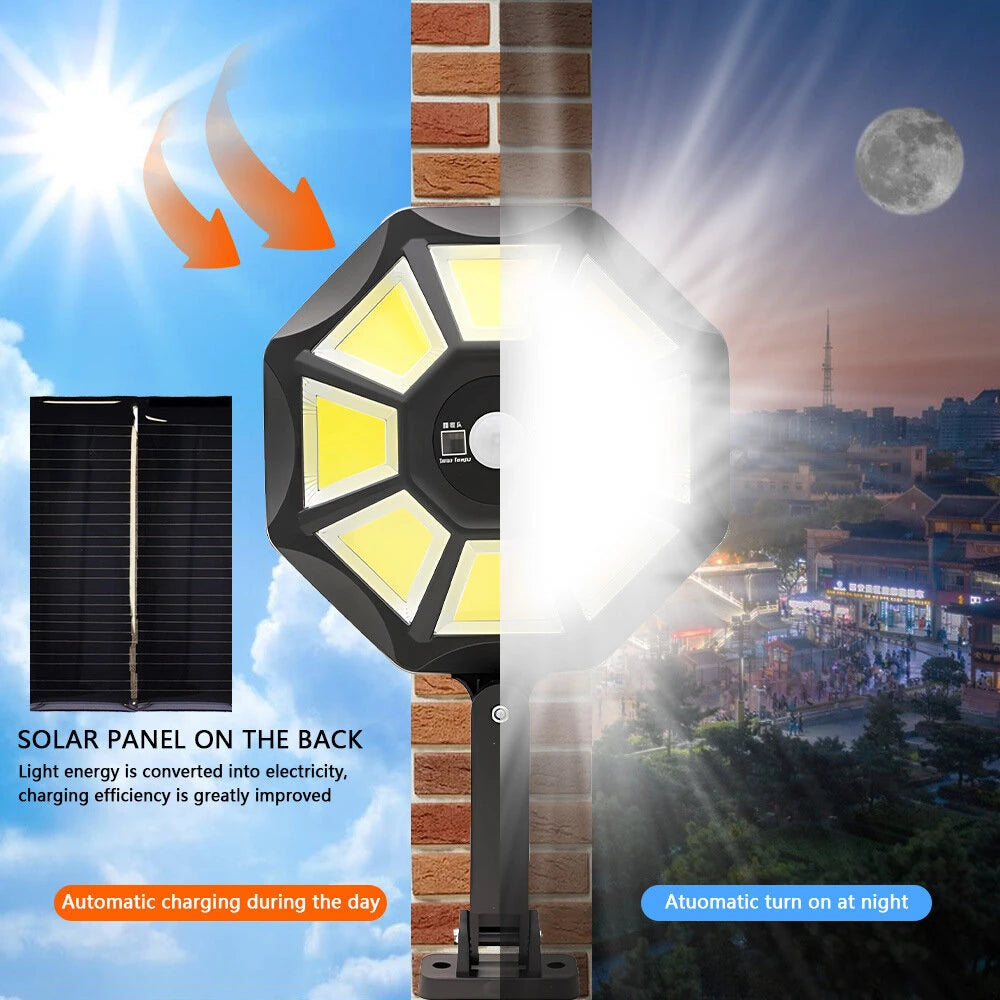 168COB Solar Motion Sensor Wall Light with 360 Rotation Remote Control IP65 Waterproof Outdoor Security Floodlight