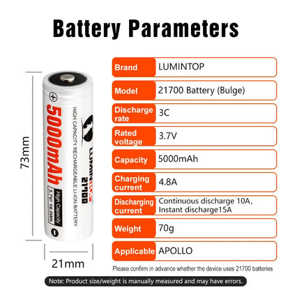 Lumintop 21700 Battery 5000mAh High Capacity Rechargeable Li-ion Cell 3.7V/18.5Wh Flashlight RC Home Tools Toys Batteries