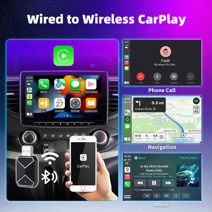 2 in 1 Wired to Wireless CarPlay Android Auto Adapter Plug & Play Voice Assistant with BT 5.0 5GHz WiFi