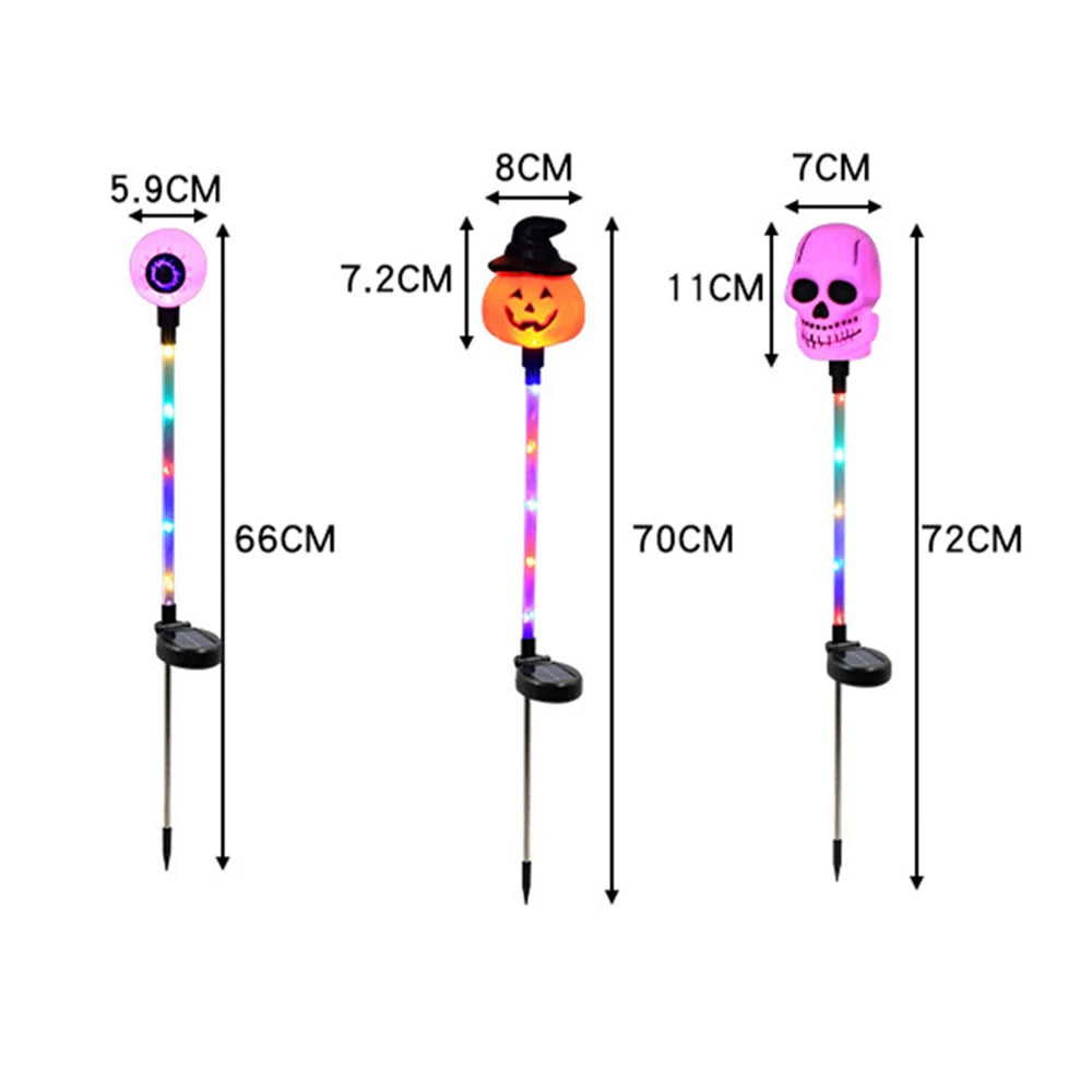 Elfeland Solar Powered Halloween Garden Stakes Pumpkin/Eye/Skull Designs with Auto-On Light Sensor IP65 Waterproof Outdoor Lawn Decorations for Yard & Pathway