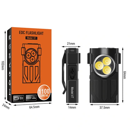 SEEKNITE V7 1100 Lumens EDC LED Keychain Flashlight Mini Strong Light Keychain Light Outdoor Rechargeable Super Bright Multifunctional Work Light