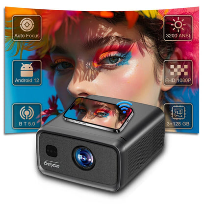 Everycom CubeLite Ultra Android 15.0 Projector 8-Core CPU 3200 ANSI Lumens 1080P 4K MEMC HDR10 3GB RAM 128GB ROM Auto Focus Keystone Built-in 3x410W Speaker WIFi6&BT5.0 Smart Home Cinema Theater