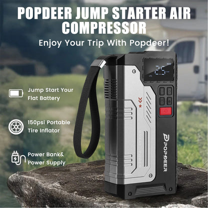 [EU Direct] POPDEER PD-JA1 20000mAh 5000A Professional Portable Car Jump Starter with Air Compressor suitable for gas engines up to 10.0L and 8.0L diesel engines