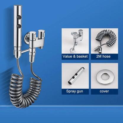 Stainless Steel Toilet Spray Gun Set with Adjustable Modes Spring-Loaded Hose and 360 Support Bathroom Bidet Sprayer for Hygiene Cleaning for Shower Diapers