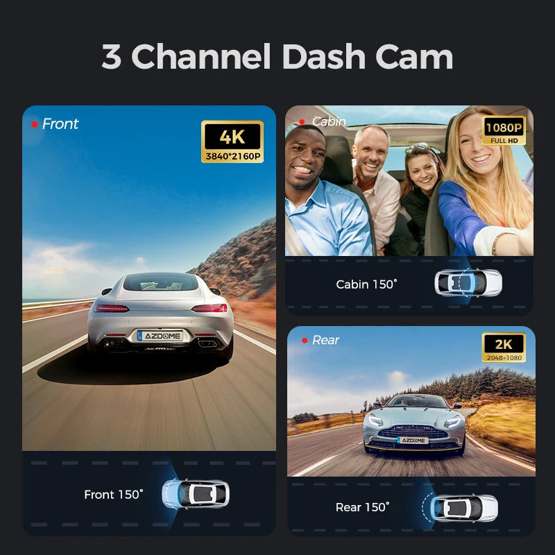 AZDOME Dash Cam M550 Max 4K+1K+2K Built-in GPS WiFi Car Dash Camera Front Inside Rear 3 Way IR Night Vision Car DVR Support Rear Cam