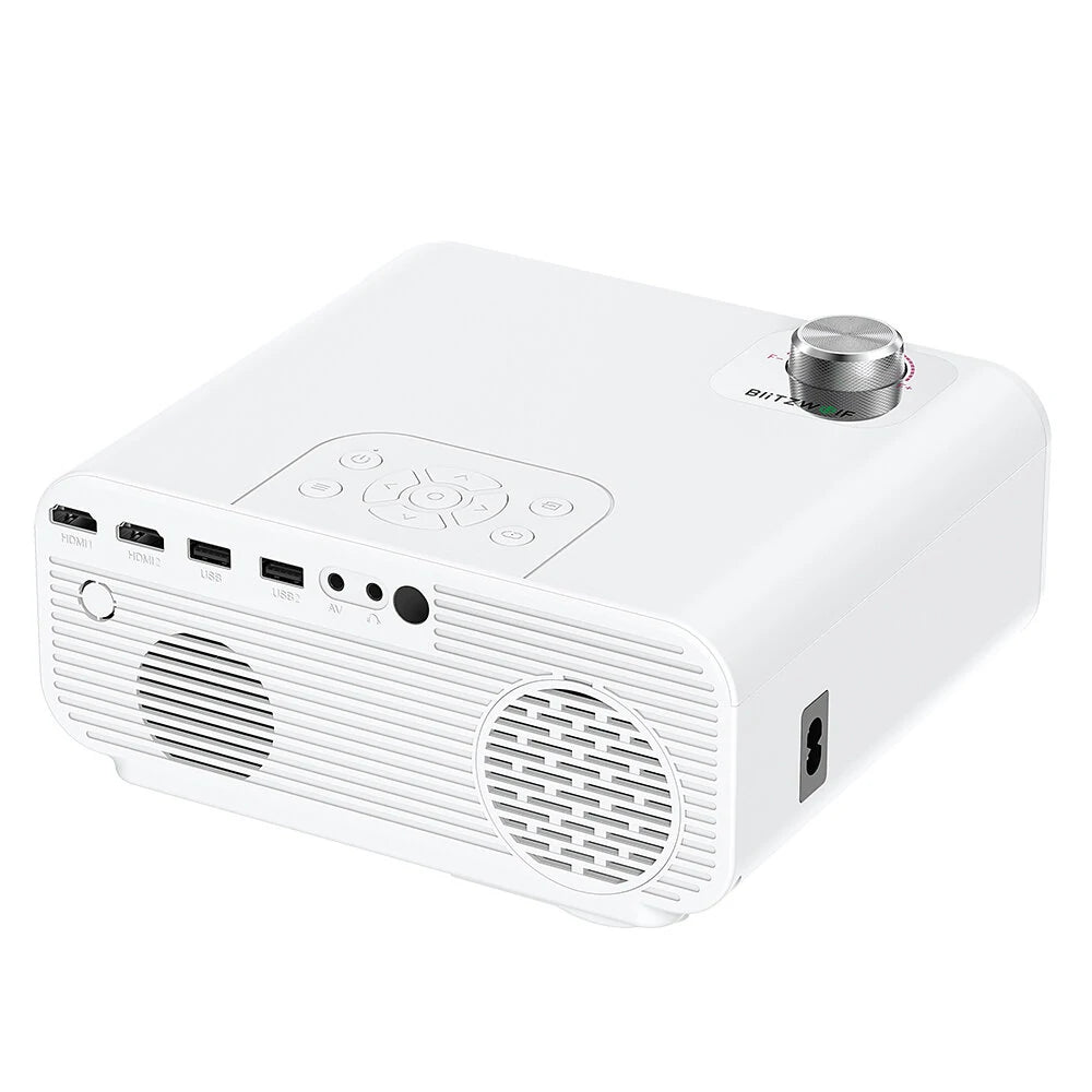 BlitzWolf BW-V5Max LED Projector Android 9.0 System Auto Focus Physical 1080P Resolution 9000 Lumens 6D-Keystone Correction Support Side Projection Bluetooth 5.0 Portable Movie Compatible with TV Stick Smartphone HD USB AV Home Theater Video EU Plug