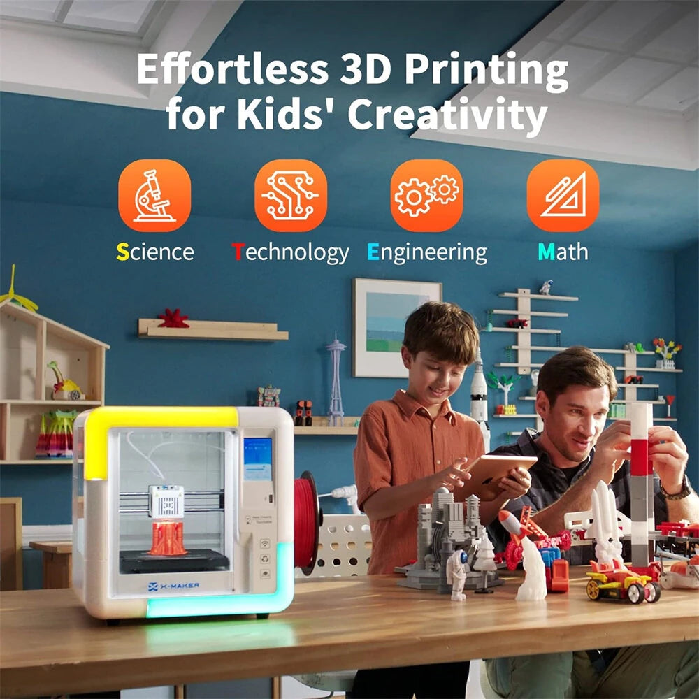AOSEED X-MAKER Children's 3D Printer High Precision 0.1/0.05mm Ultra Silent <50dB Wireless Smart One-Press Printing WiFi USB Safe Enclosed Design