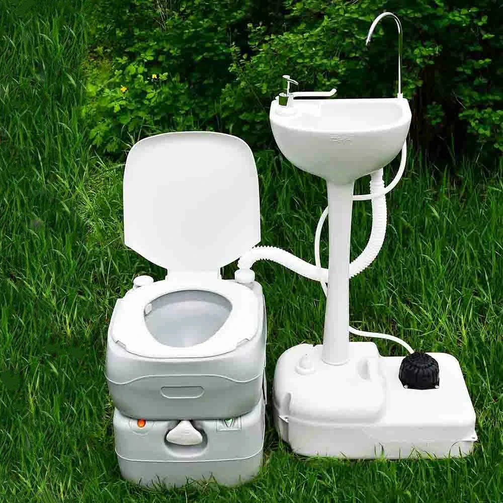 [EU Direct] CALTER 19L Portable Camping Sink Water Tank Outdoor Basin Stand with Towel Holder Soap Dispenser Hand Wash Foot Operated Free Standing Units for Indoor Events, Gatherings Sink Hand Wash Sink Portable for Garden Outdoor Events, C-CHEM-SINK