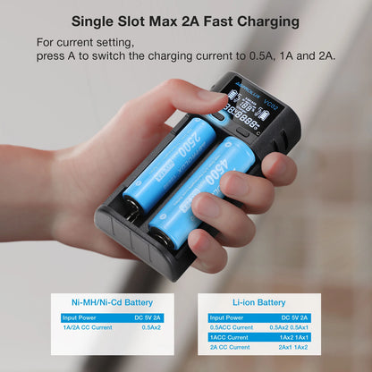 Astrolux VC02 Intelligent 2-Slot LCD Battery Charger Type-C 2A Quick Charge Mix-charging of 1.2V Ni-MH/Ni-CD AA/ AAA/ AAAA 3.6V/ 3.7V Li-ion/ IMR/ INR/ ICR 14500/ 18650/ 21700/26650 Battery For Cells Flashlight RC Toys Home Tools
