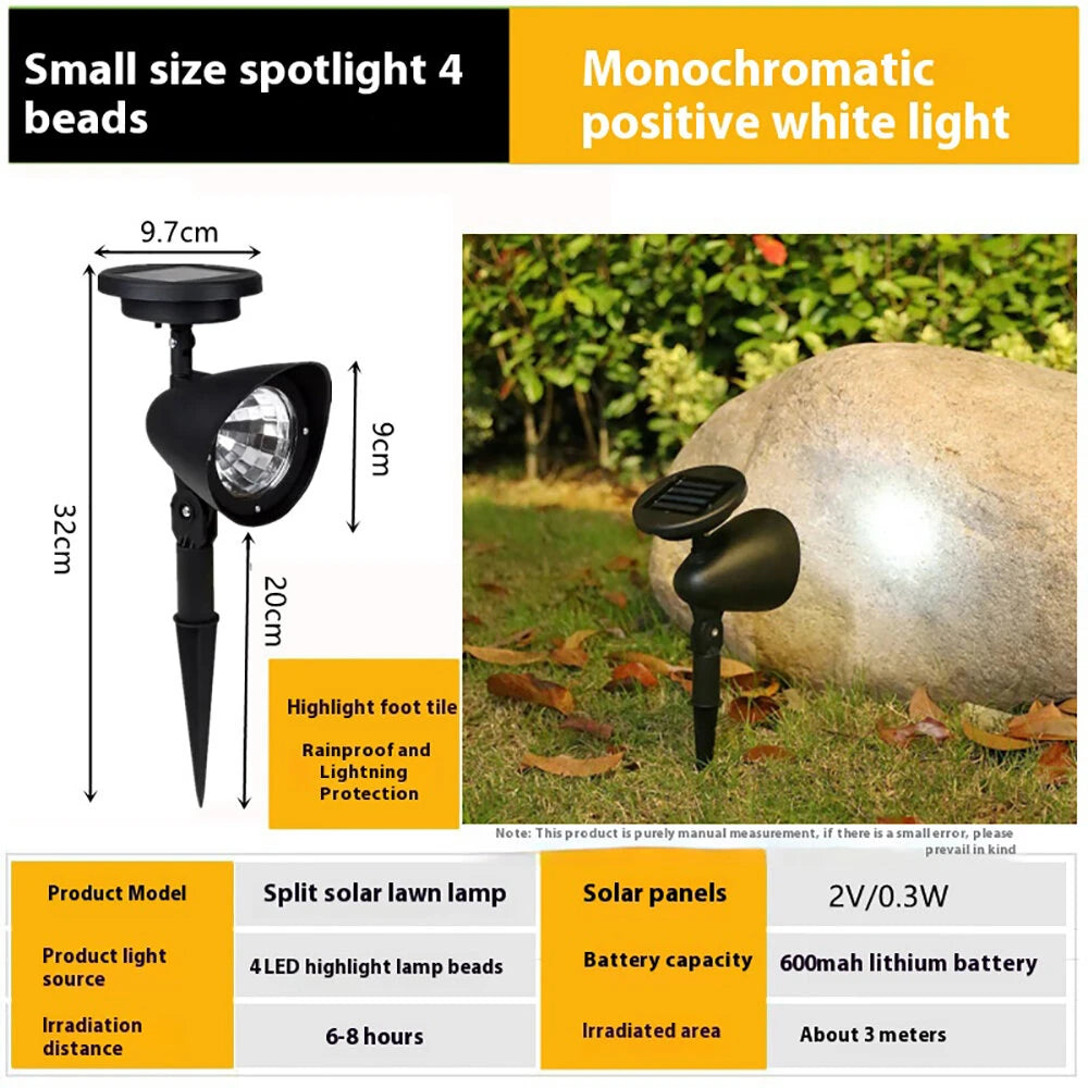 2pcs 4LED Spotlight Lawn Solar Spotlight 600mAh Lithium Battery Outdoor Solar Power Lamp with Automatic On Off Sensor Waterproof Garden Lamp
