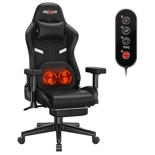 Douxlife GC-RC03 Series Gaming Chair with Kneading Massage and Heating Function Ergonomic High Back Design Lumbar Relax with Footrest Padded 2D Armrests 90-175 Adjustable Gamer Computer Office Chair