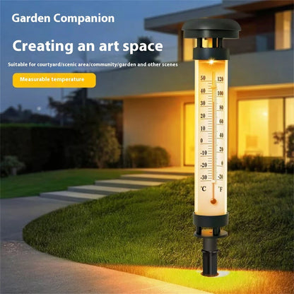 Elfeland Solar Outdoor Thermometer Light with Temperature Display IP65 Waterproof Warm White Garden Lamp for Patio Yard Pathway Landscape Decor