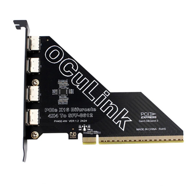 PH492-4W PCIe4 0 X16 to Oculink SFF-8612 Extension Card 4 Port Bifurcation Support for U.2 SSD External GPU High Bandwidth 64Gbps PCIe Gen4 Expansion Card