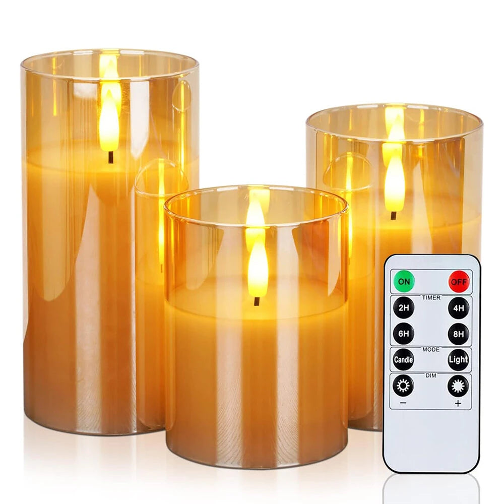 3Pack LED Battery Operated Decorative Light Remote Control Flameless Candles for Bedroom and Party