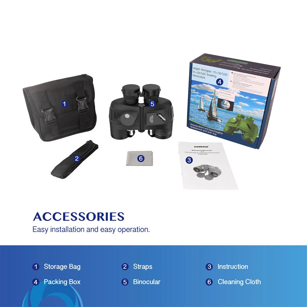 [EU Direct] AOMEKIE Powerful 10X50 Binoculars HD Military Marine Bird Watching Waterproof Telescope With Internal Rangefinder & Compass Telescope Night Vision Binoculos Teleskop AO3015B