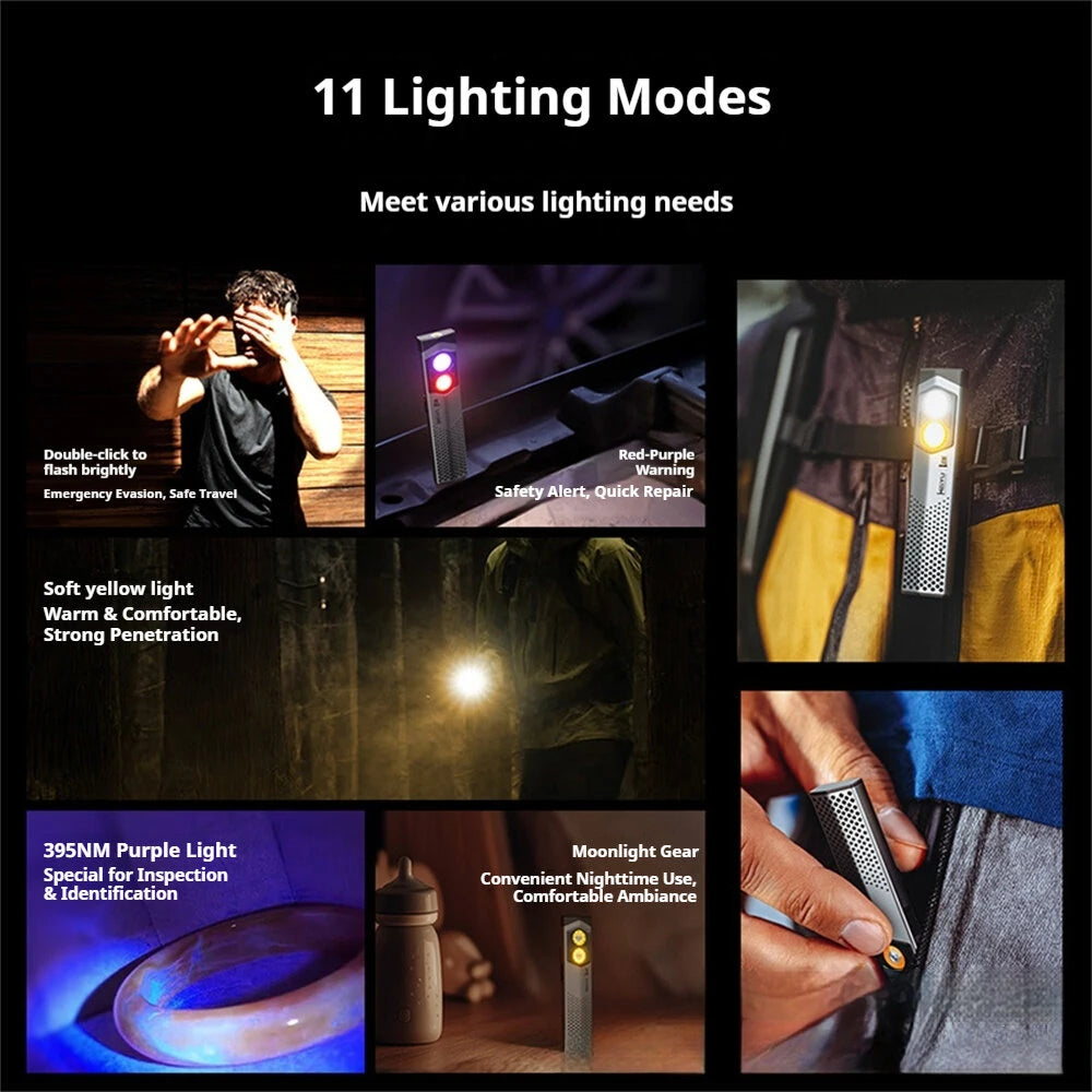 USB Rechargeable LED Multiple Colors Flashlight with Magnet and Hook Life Waterproof With Red light Power Bank Repairing Work Emergency Lantern