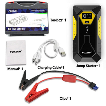 FOXSUR 26800mAh Jump Starter Power Bank 12V 800A Peak Current Car Emergency Startup Power Supply With LED Light