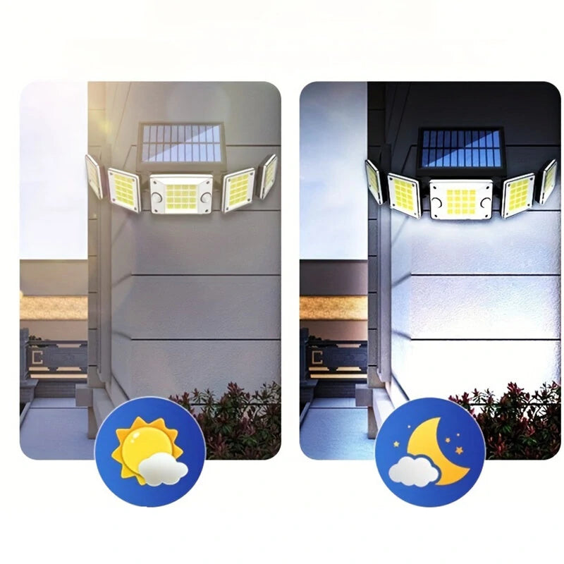 Solar Outdoor Lights Motion Sensor LED Flood Light 280LED 3500 Lumen 3 Modes Waterproof Solar Security Lights With Remote Control Exterior 5  Heads Wall Light