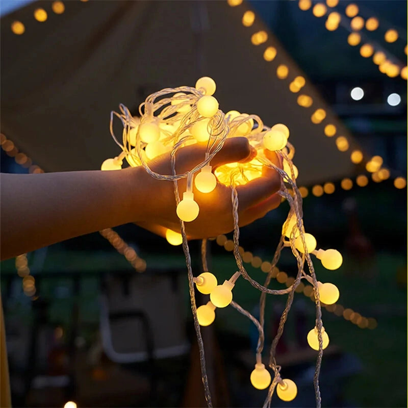 6m/10m Long String Lights Camping Lamp Outdoor Crystal Globe Lights Waterproof USB Powered Patio Light for Camping Tent