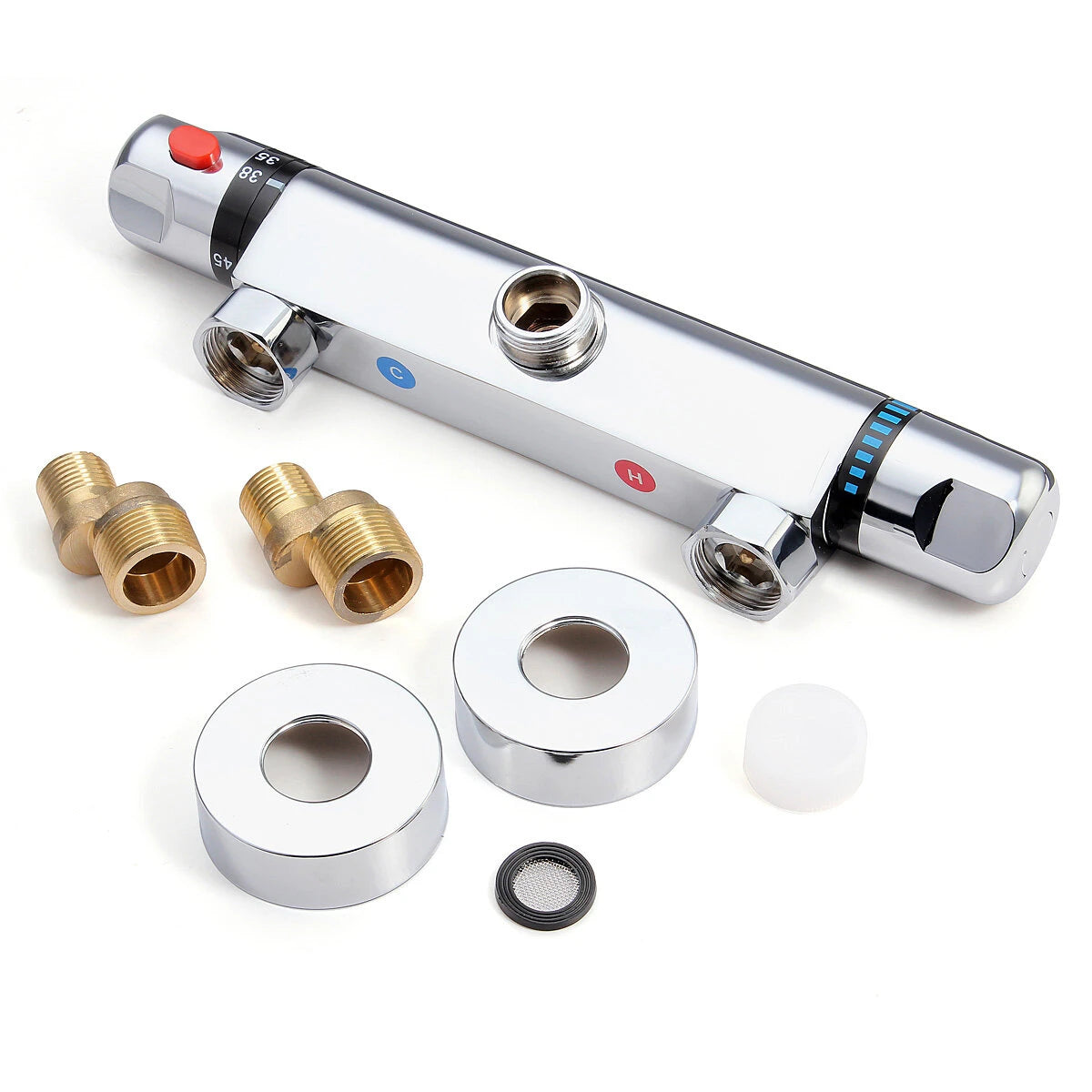 Bathroom Wall-mount Brass Thermostatic Shower Valve Bath Mixer Shower Control Valve Bottom Faucet 3/4" Thread Connector