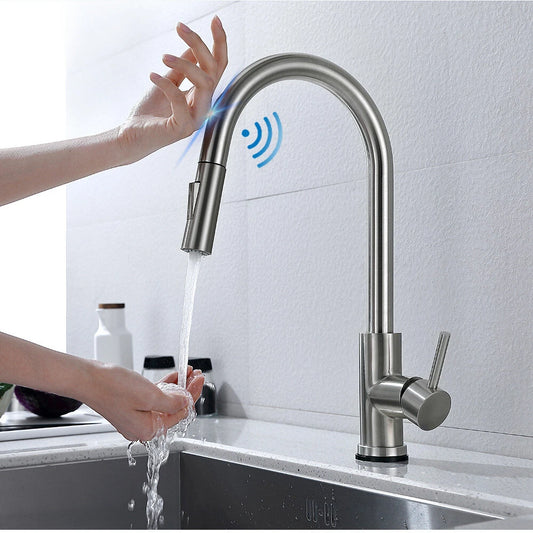 AGSIVO Smart Touch Kitchen Sink Faucet 360  Rotation with Pull Down Sprayer Motion Sensor Cold Hot Mixed Tap SUS 304 Stainless Steel Brushed Nickel