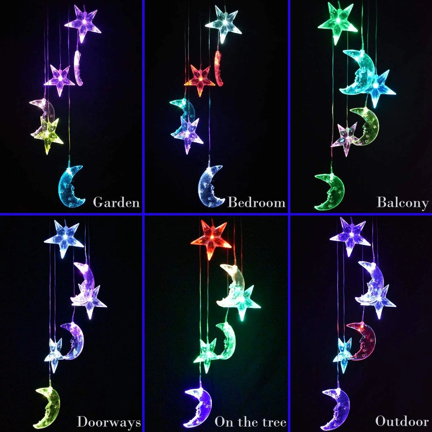 Star Moon Solar Wind Chimes Light  Color Changing Gift Portable Hanging Waterproof Mobile Romantic Wind Bell Outdoor Mom Gift Festival Home Patio Yard Garden Decoration