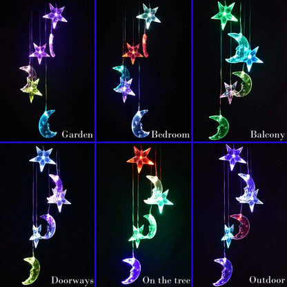 Star Moon Solar Wind Chimes Light  Color Changing Gift Portable Hanging Waterproof Mobile Romantic Wind Bell Outdoor Mom Gift Festival Home Patio Yard Garden Decoration
