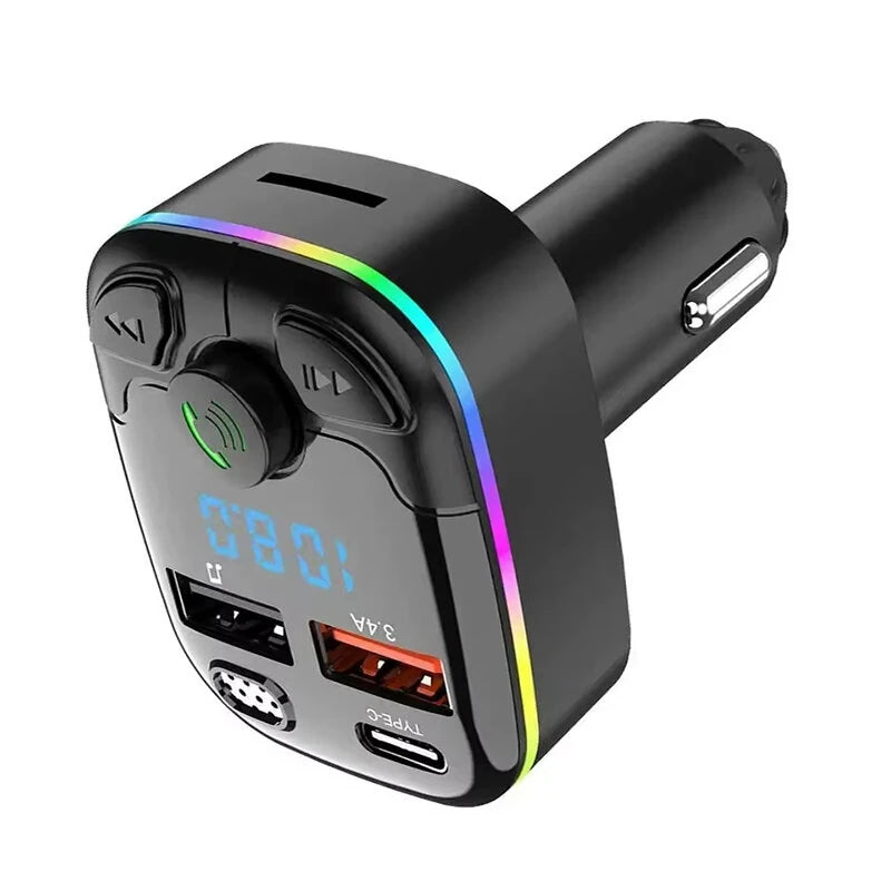 Car Charger Bluetooth 5.0 FM Transmitter PD Type-C Dual USB Ambient Player MP3 Charger Type-C Wireless Light Handsfree