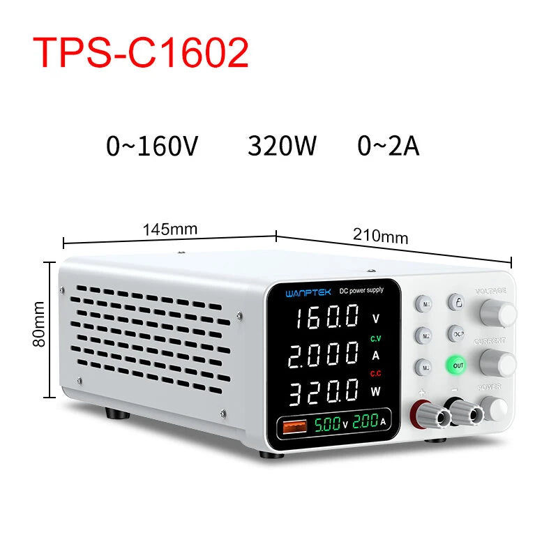 WAMPTEK Adjustable DC Power Supply TPS-C3010 150W 300W 320W 360W 0-160V Regulated Power Supply USB Fast Charge Overcurrent Protection Digital Display