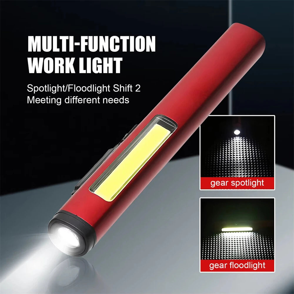 Bikight Magnetic LED Work Flashlight Pen Light USB Rechargeable Emergency Mini Torch Super Bright Outdoor Camping COB Pocket Lamp