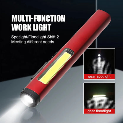 Bikight Magnetic LED Work Flashlight Pen Light USB Rechargeable Emergency Mini Torch Super Bright Outdoor Camping COB Pocket Lamp