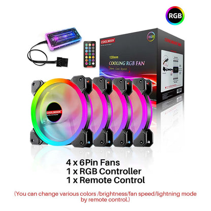 120mm Computer PC Cooler Cooling Fan RGB LED Multicolor-mode Quiet Chassis Fan With Controller