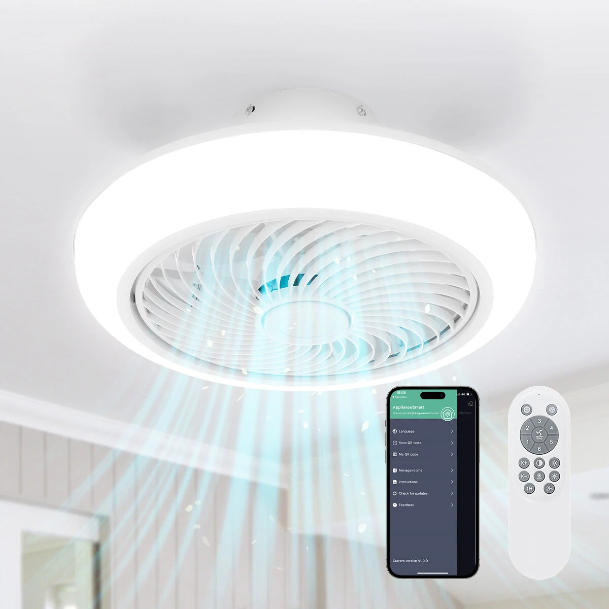 19" LED Ceiling Fan Light Flush Mount Ceiling Fan Lamp Chandelier Remote Control