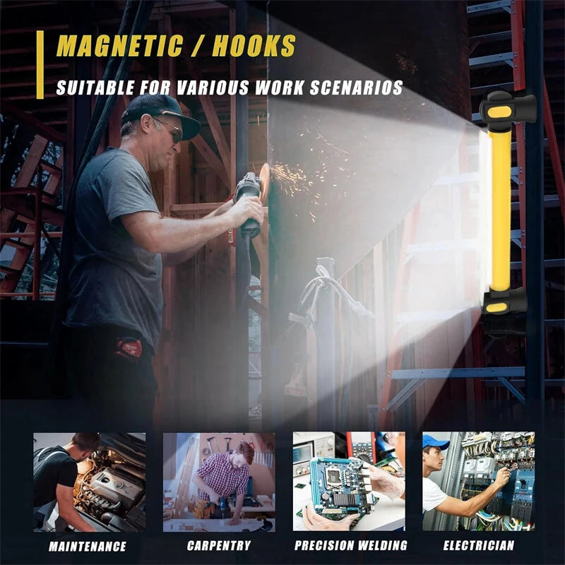 Super Bright Magnetic Work Light For Car Repairing Emergency USB Rechargeable Rotating Magnetic Base with Hooks