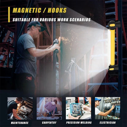 Super Bright Magnetic Work Light For Car Repairing Emergency USB Rechargeable Rotating Magnetic Base with Hooks