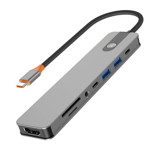 8-in-1 Type-C Docking Station USB Adapter with USB3.0*2 / Type-C 3.0 / PD100W / 4K60Hz HD / 3.5mm Audio / SD/TF Card Reader Slot Multiports USB Hubs