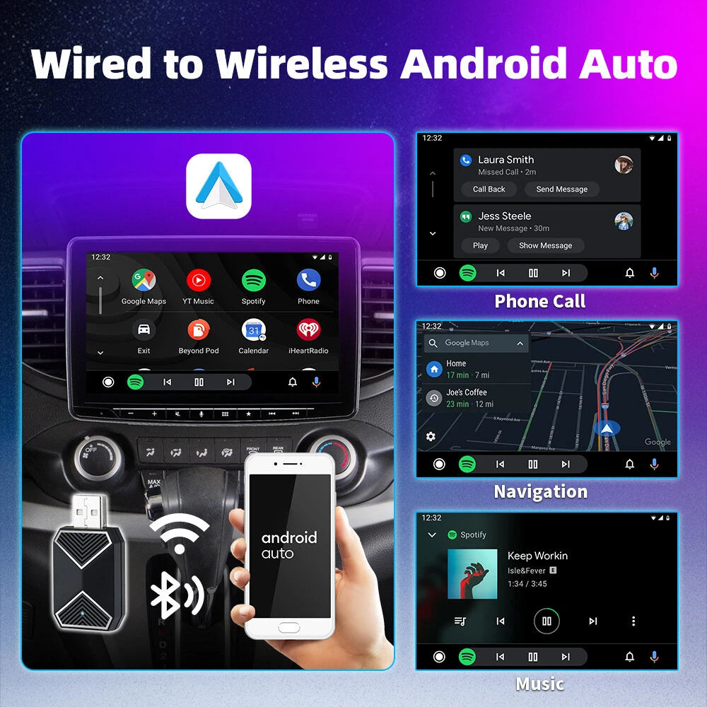 2 in 1 Wired to Wireless CarPlay Android Auto Adapter Plug & Play Voice Assistant with BT 5.0 5GHz WiFi